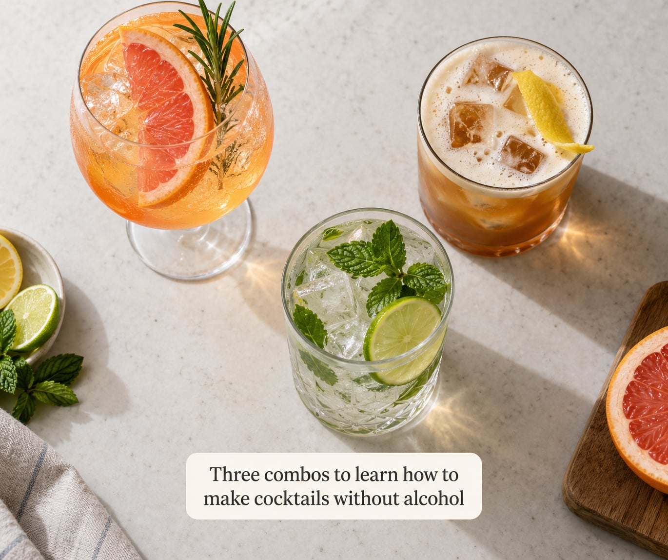 Three combos to learn how to make cocktails without alcohol