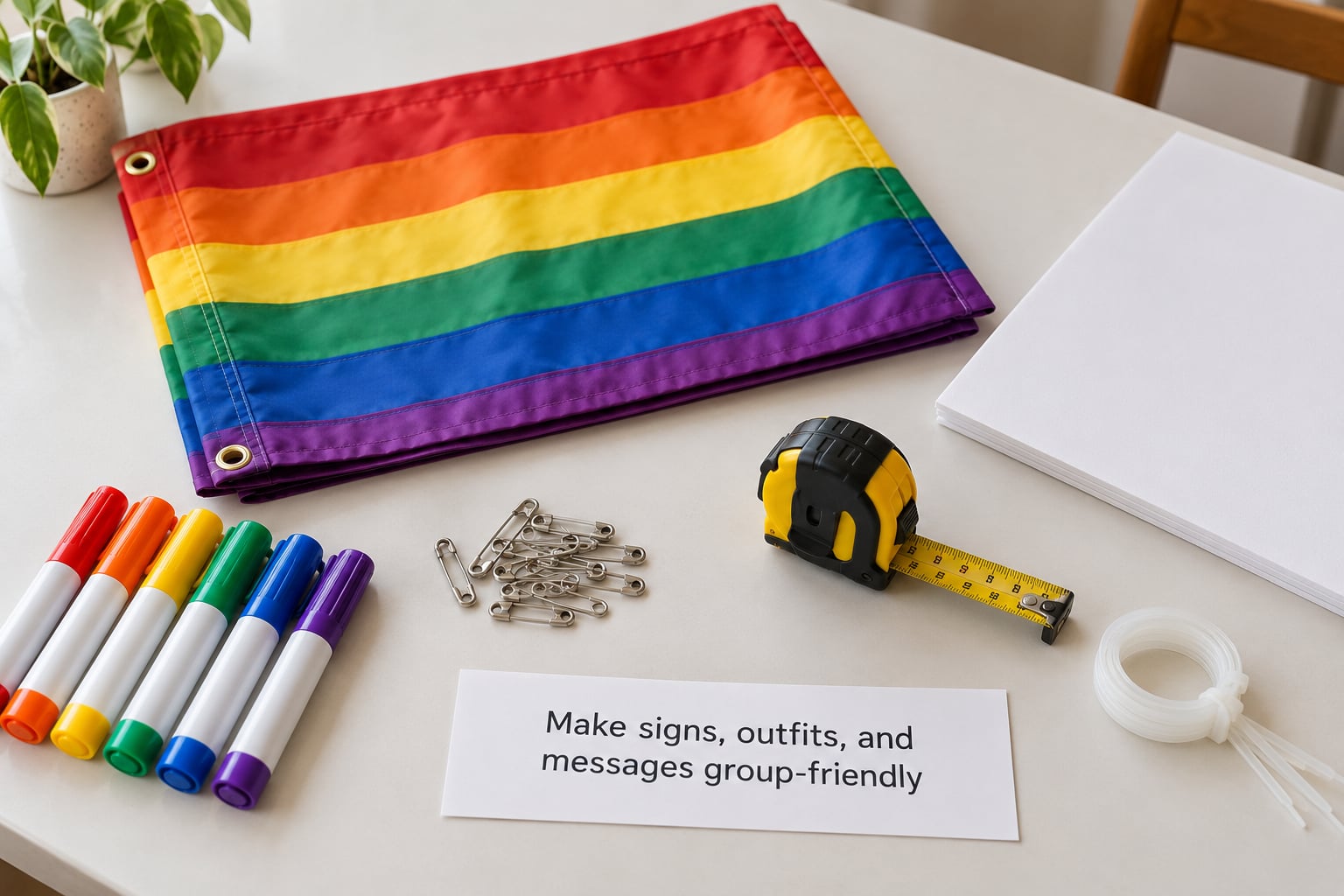 Make signs, outfits, and messages group-friendly