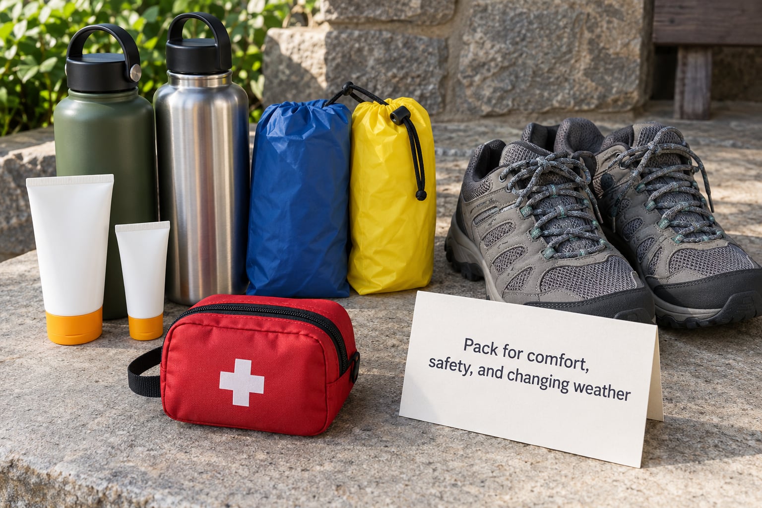 Pack for comfort, safety, and changing weather