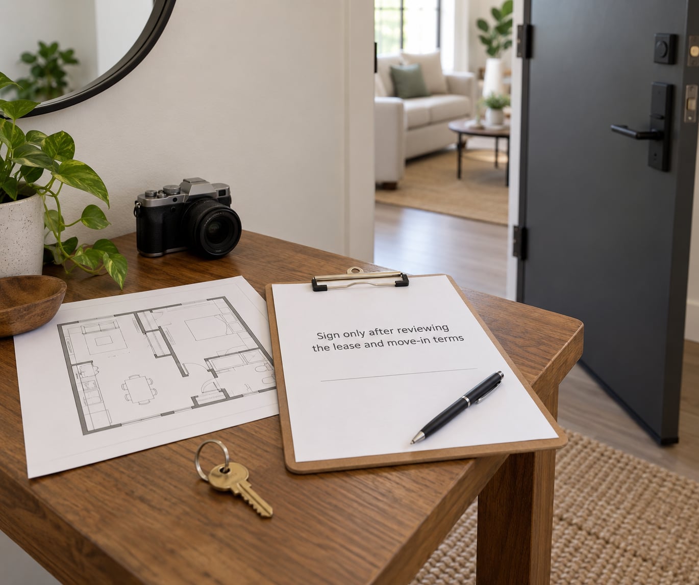 Sign only after reviewing the lease and move-in terms