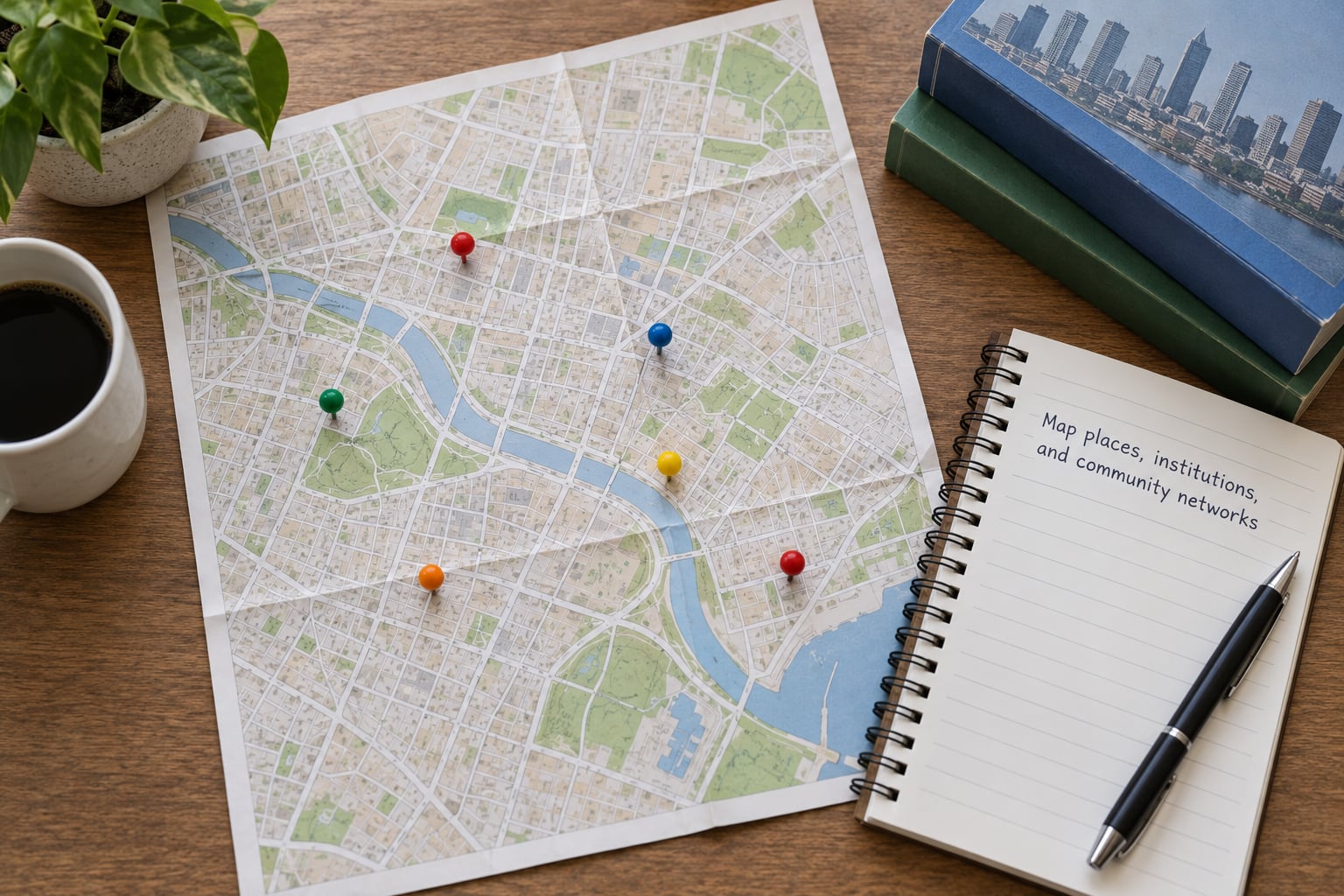 Map places, institutions, and community networks