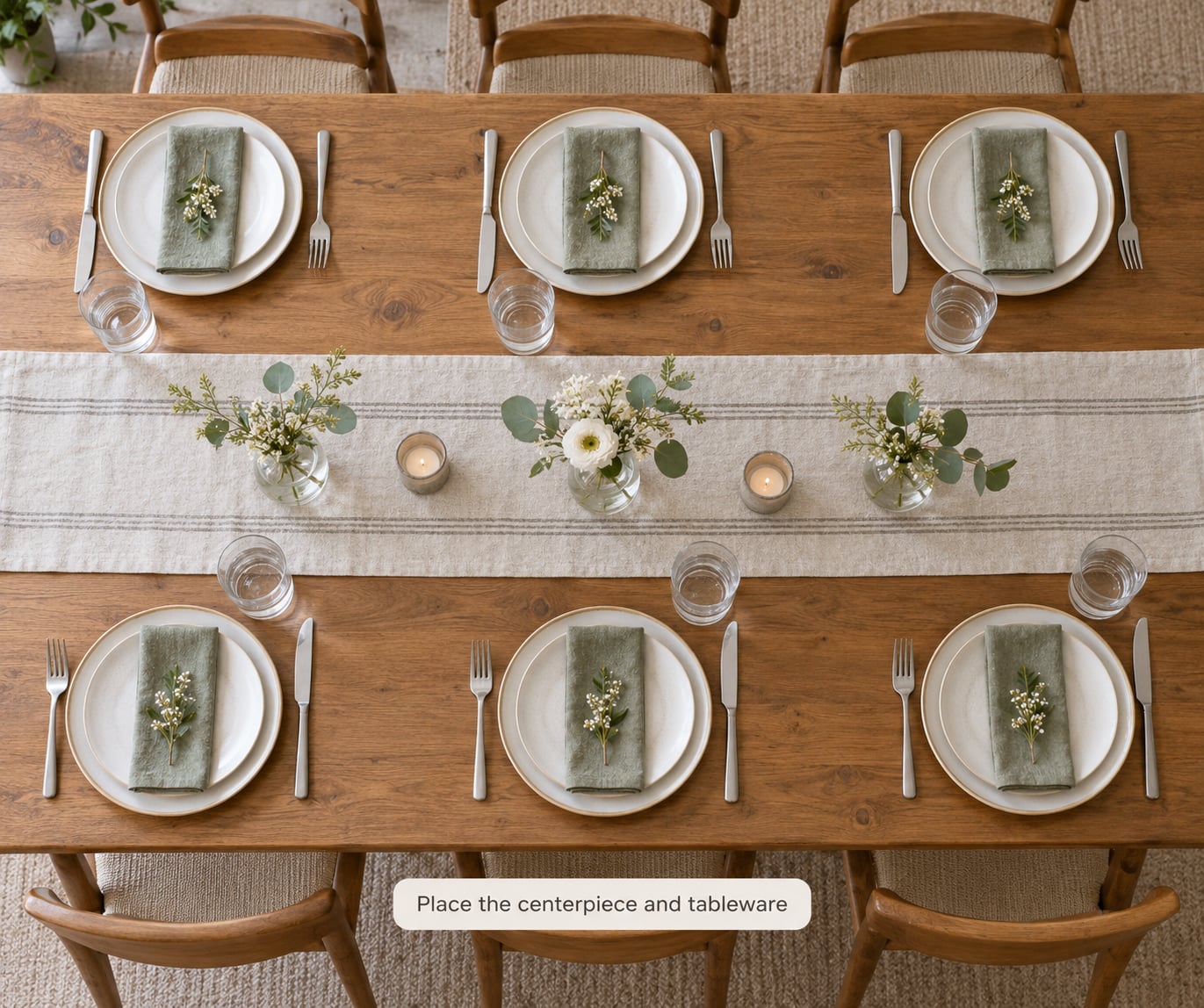 Place the centerpiece and tableware