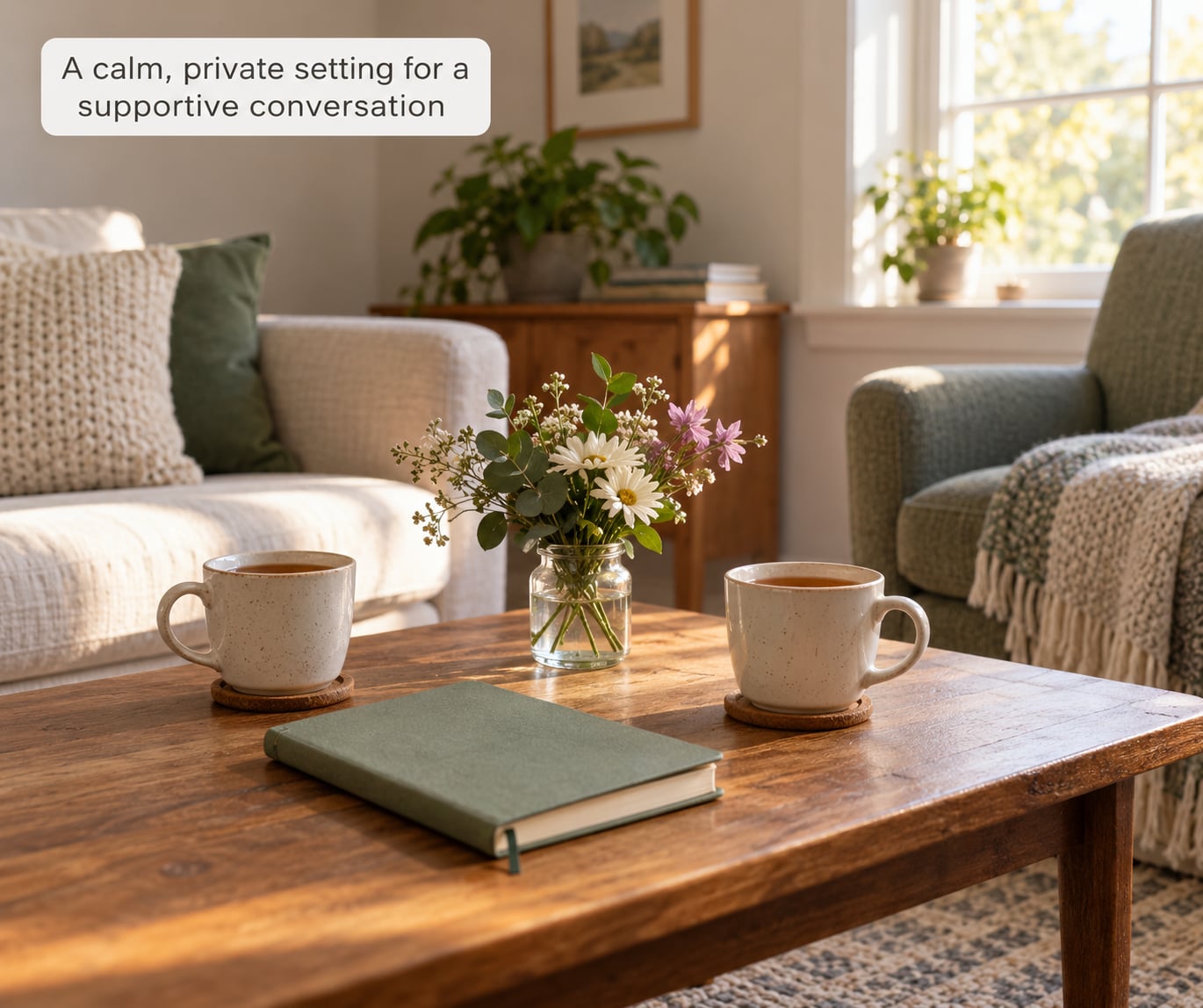 A calm, private setting for a supportive conversation